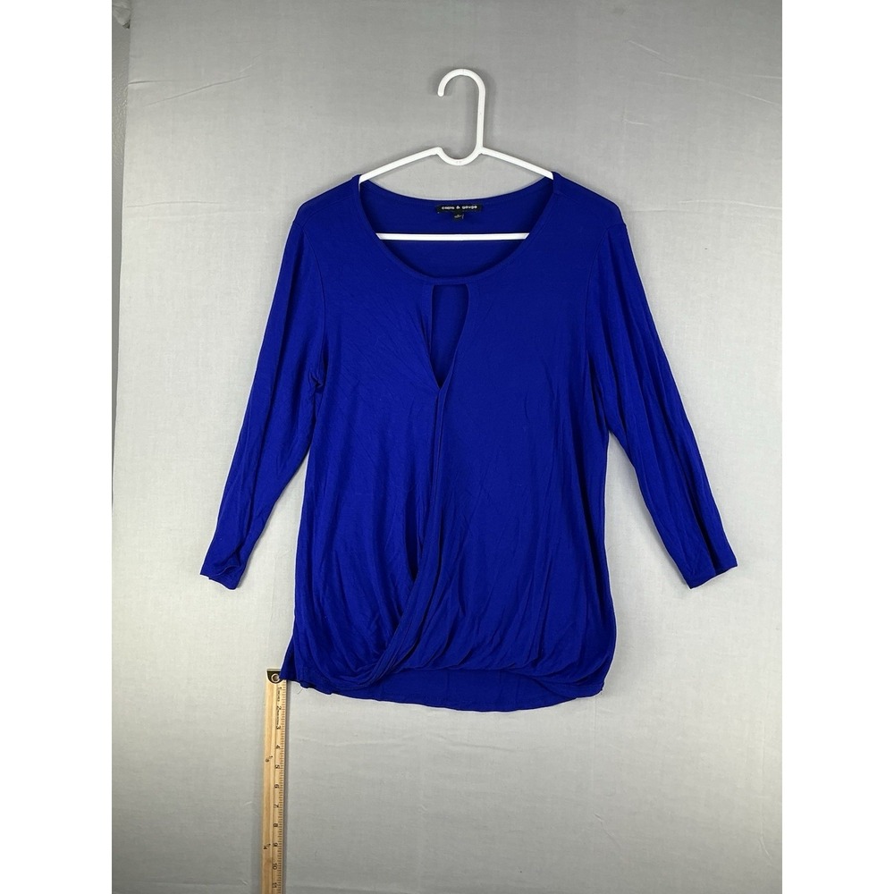 Cable‎ & Gauge Women's Wrap Front Blouse Blue Long Sleeve Size M Stretch Top